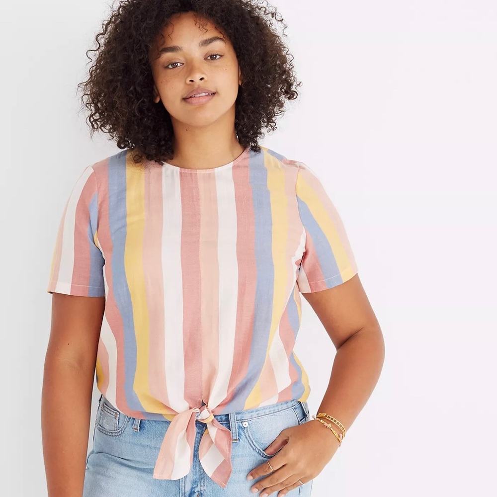 Madewell Button-Back Tie Tee in Sherbet Stripe Blouse